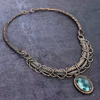 Натуральный голубой топаз драгоценный камень ручной работы медная проволока ожерелье 18 d7w42