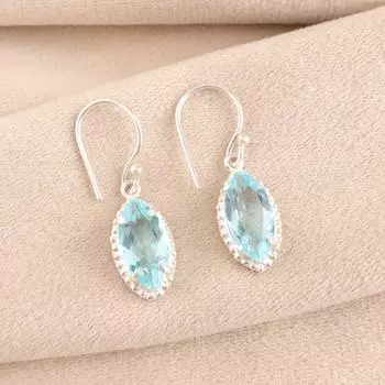 Натуральный голубой топаз, драгоценный камень, украшения из серебра 925 пробы, серьги ручной работы 1,4 EE-169-12