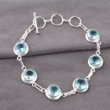 Натуральный голубой топаз, драгоценный камень, ювелирные изделия из серебра 925 пробы, браслет ручной работы RB-13-4