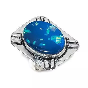Натуральный голубой триплет опал драгоценный камень 925 стерлингового серебра ювелирное кольцо размер 8 j2l20