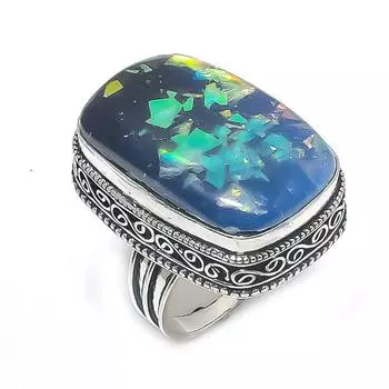 Натуральный голубой триплет опал драгоценный камень 925 стерлингового серебра ювелирное кольцо размер 10 Q8f72