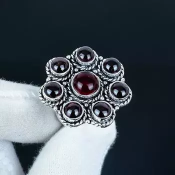 Натуральный гранат, ручная работа, кольцо из стерлингового серебра 925 пробы - кольцо в богемном стиле - украшения бохо ручной работы для женщин и мужчин, подарки для вечеринок US 4 красный