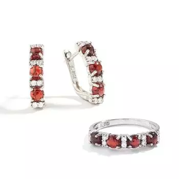 Натуральный гранат, стерлинговое серебро 925 пробы, элегантный дизайн, кольцо-клипса, комплект ювелирных изделий, серьги для женщин, день рождения, изысканные ювелирные изделия, подарок US RING SIZE:6# красный