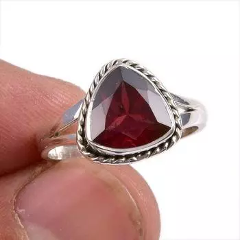 Натуральный гранатовый драгоценный камень 925 чистое серебро ювелирное кольцо размер 6.5 D1i13
