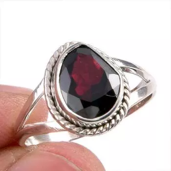 Натуральный гранатовый драгоценный камень, ручная работа, серебряное подарочное ювелирное кольцо 925 пробы, размер 9 R9p50