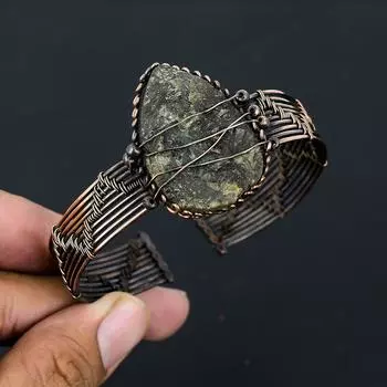 Натуральный грубый пренит, драгоценный камень, браслет ручной работы из медной проволоки, регулируемый B5q67