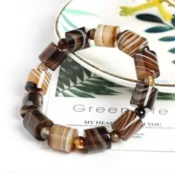 Натуральный халцедоновый агатовый браслет из бисера, натуральный камень, эластичный шнур, ювелирные изделия, очаровательные мужские подарочные аксессуары 1set