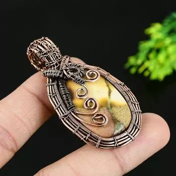 Натуральный хром-халцедон, драгоценный камень, медная проволока, подарочная подвеска 2,25 c2g28