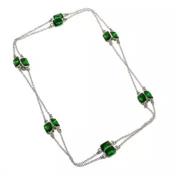 Натуральный хромдиопсид драгоценный камень 925 стерлингового серебра ювелирные изделия ожерелье 18 O4r89