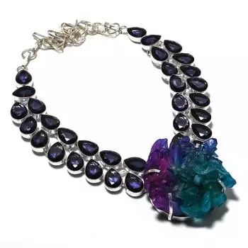 Натуральный хрустальный друз, аметист, 925 пробы, серебряное ювелирное ожерелье 18 дюймов L0Q74