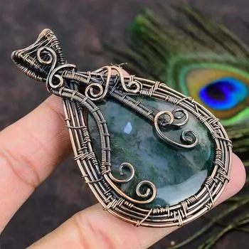 Натуральный индийский мох, агат, драгоценный камень, медная проволока, подарочная подвеска 3,35 Z3R27