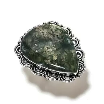 Натуральный индийский моховой агат драгоценный камень 925 стерлингового серебра подарочное кольцо размер 7 E1p07