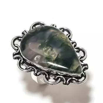 Натуральный индийский моховой агат драгоценный камень 925 стерлингового серебра подарочное кольцо размер 7 A1j47