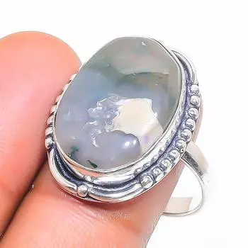 Натуральный индийский моховой агат драгоценный камень 925 стерлингового серебра ювелирное кольцо размер 9 b3w24