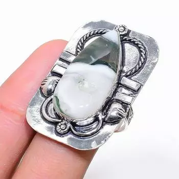 Натуральный индийский моховый агат, кольцо из стерлингового серебра 925 пробы, размер 8,5 E4c11