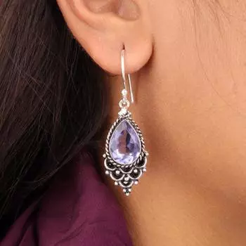 Натуральный иолит драгоценный камень 925 стерлинговое серебро ювелирные изделия ручной работы серьги-подвески 1,9 EE-85-7