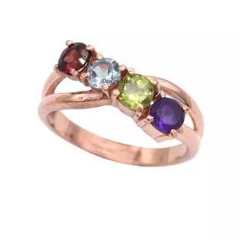 Натуральный иолит Перидот Синий Топаз Гранат Кольцо с покрытием из розового золота Ювелирные изделия из стерлингового серебра 925 пробы на Рождество 6 розового золота