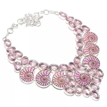 Натуральный ископаемый аммонит, кунцит, ювелирное изделие из стерлингового серебра 925 пробы, ожерелье 18 F7u58