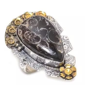 Натуральный ископаемый драгоценный камень Turritella, двухцветное кольцо из стерлингового серебра 925 пробы, размер 7 P7J75