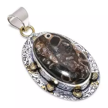 Натуральный ископаемый камень Туррителла, стерлинговое серебро 925 пробы, двухцветный кулон 2,25 дюйма V5O46