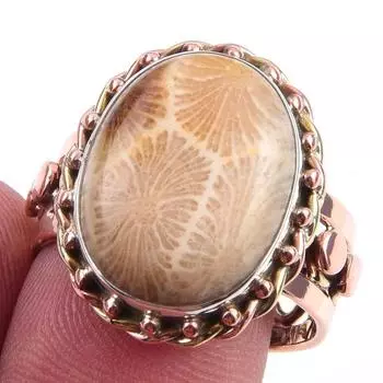 Натуральный ископаемый коралловый драгоценный камень 925 пробы стерлингового серебра ювелирное изделие двухцветное кольцо S.9 q5s43