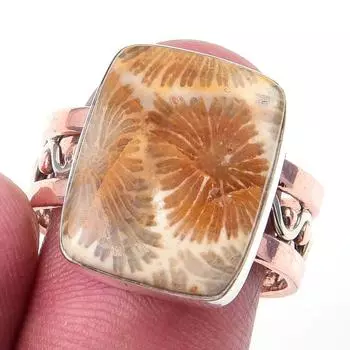 Натуральный ископаемый коралловый драгоценный камень 925 пробы стерлинговое серебро ювелирное изделие двухцветное кольцо S.9 w9n60