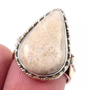 Натуральный ископаемый коралловый драгоценный камень 925 пробы стерлингового серебра ювелирное изделие двухцветное кольцо S.7 s0Q95