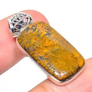 Натуральный ископаемый коралловый драгоценный камень из чистого серебра 925 пробы, подарочная подвеска 1,38 дюйма L0C61