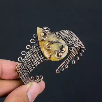 Натуральный ископаемый коралловый драгоценный камень ручной работы из медной проволоки, регулируемый браслет J0h37