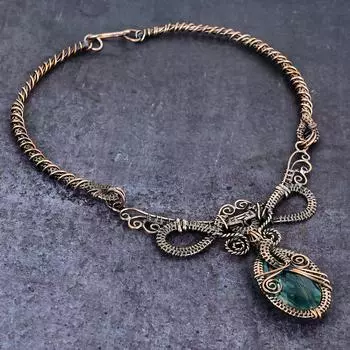 Натуральный Изумруд(Смоделированный) Ожерелье из медной проволоки с драгоценными камнями 18 дюймов V3b90