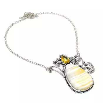 Натуральный кальцитовый агат, цитрин, серебряное ювелирное ожерелье 925 пробы 18 дюймов h8f61
