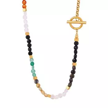 Натуральный камень Агат Квадратные бусины Бисер Ot Пряжка Ручной работы Ожерелье Титановая сталь Майяр Аксессуары Изысканный Темперамент Универсальные Украшения