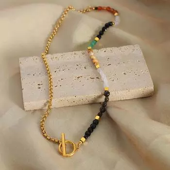 Натуральный камень Агат Квадратные бусины Бисер Ot Пряжка Ручной работы Ожерелье Титановая сталь Майяр Аксессуары Изысканный Темперамент Универсальные Украшения