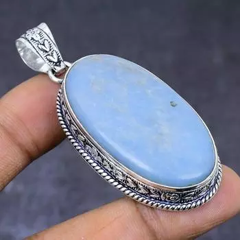Натуральный камень ангелит 925 пробы, серебряный ювелирный кулон 2,44 дюйма Z0E94