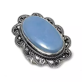 Натуральный камень ангелит драгоценный камень 925 стерлингового серебра ювелирное изделие кольцо размер 9 B6K16