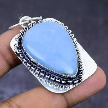 Натуральный камень ангелит, драгоценный камень 925 пробы, серебряный ювелирный кулон 2,13 дюйма, D9h32