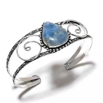 Натуральный камень ангелит, драгоценный камень, браслет-манжета из стерлингового серебра 925 пробы, регулируемый Q1O28