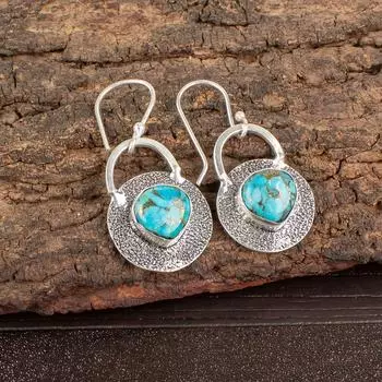Натуральный камень бирюза голубая медь 925 стерлинговое серебро ювелирные серьги 1.30 EE-63-34