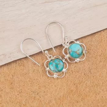 Натуральный камень бирюза голубая медь 925 стерлинговое серебро ювелирные изделия серьги-крючки EE-56-37