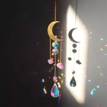 Натуральный камень Чакра Ловец Солнца Подвесной Кристалл Призма Ловцы Солнца Геометрический Кулон Полый Лист Создатель Радуги Украшение Сада