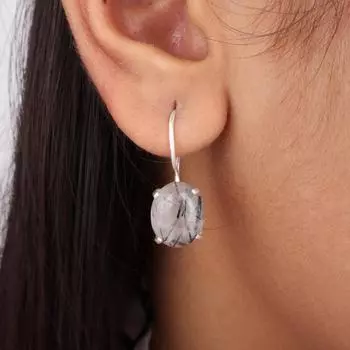 Натуральный камень черный рутил, ювелирные изделия из стерлингового серебра 925 пробы, серьги ручной работы 1,05 EE-173-29