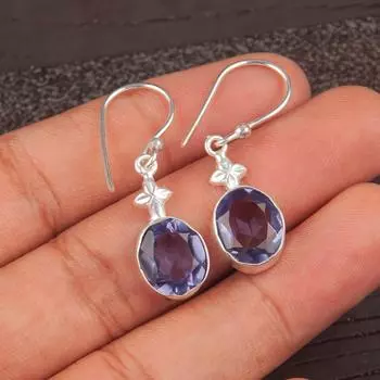 Натуральный камень иолит 925 стерлинговое серебро дизайнерские ювелирные изделия серьги для жены EE-6-9