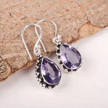 Натуральный камень иолит 925 стерлинговое серебро ювелирные изделия праздничные серьги 1,41 подарок EE-97-5