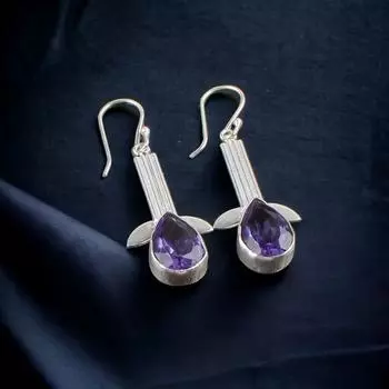 Натуральный камень иолит, серебро 925 пробы, ювелирное изделие ручной работы, серьга для жены EE-36-7