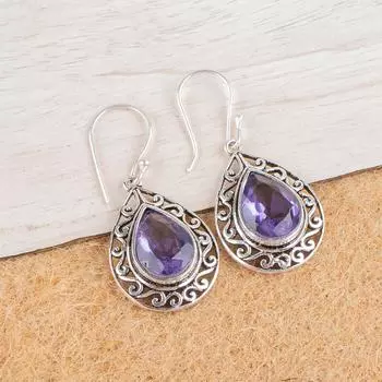 Натуральный камень иолит, серебро 925 пробы, ювелирные изделия ручной работы, серьги-крючки 1,72 CE-4-7