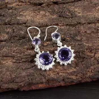 Натуральный камень иолит, серебро 925 пробы, ювелирные изделия ручной работы, серьги-крючки 1,80 EE-13-2