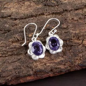 Натуральный камень иолит, серебро 925 пробы, ювелирные изделия ручной работы, серьги-крючки 1,30 EE-11-5