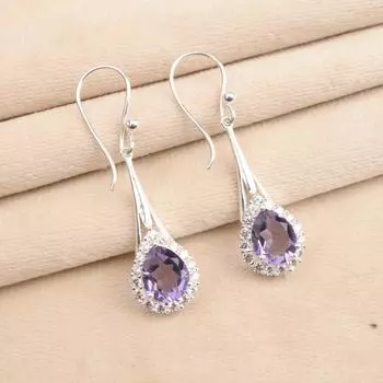 Натуральный камень иолит, ювелирные изделия из стерлингового серебра 925 пробы, серьги-крючки с цирконом 1,86 CZE-7-4