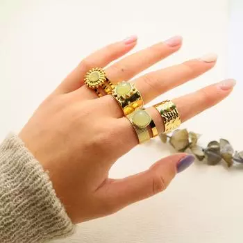 Натуральный камень, искусственная бирюза, винтажные ювелирные изделия, не тускнеют, 18-каратное позолоченное массивное, толстое открытое кольцо с драгоценным камнем для