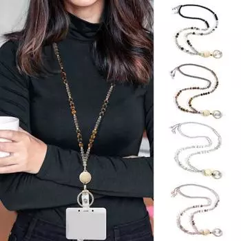 Натуральный камень искусственный кристалл держатель для карт регулируемый шнурок для удостоверения личности женский держатель для бейджа ручной работы из бисера шнурок B белый